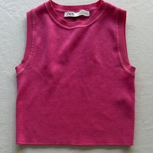 Zara Womens Cropped Fuchsia Knit Tank Top